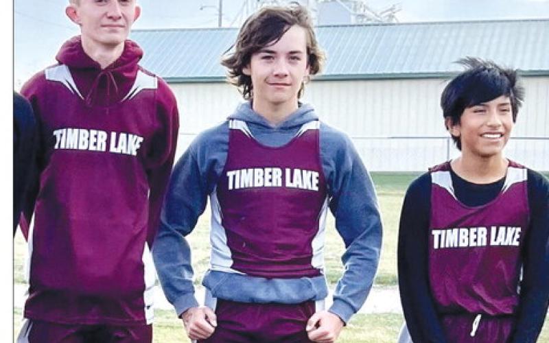 Heading to Huron ... TLHS medalists at the Region 4B Cross Country Meet last Wednesday were (L-R) junior Kody Keller and eighth graders Charlie Hornick and Xavier Sanchez. They will compete in the South Dakota HS Cross Country Meet on Saturday, Oct. 22, in Huron. Photo courtesy of Timber Lake School