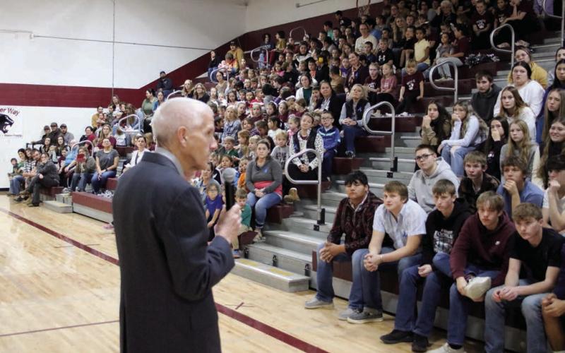 South Dakota Secretary of Education Joe Graves visited the Timber Lake School last week to congratulate the Timber Lake Elementary School on being one of just two schools in the state selected as a National ESEA Distinguished School for attendance and academic excellence. Photos by Jon Flatland