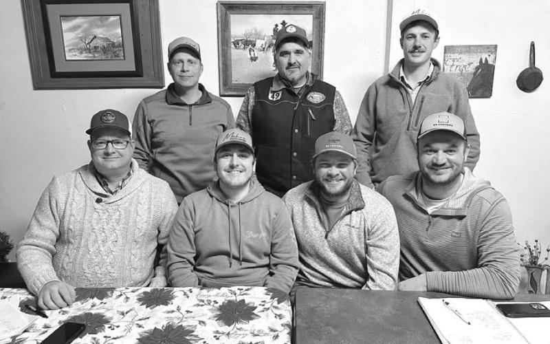 The Timber Lale Rodeo Association reorganized its board at the association’s annual meeting on December 17. Pictured are (front l-r) Rusty Gebhardt, secretary; Shaun Maher, president; Troy Long, vice-president; Brent Schweitzer, treasurer; (back row, l-r) Mark Leibel, director; J.J. Hunt, director and Cody Hanssen, director.
