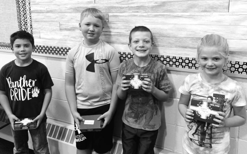 Elementary winners (L-R): Glen Mowrer, Aiden Lindskov, Mason Kraft and Alexa Roggow.