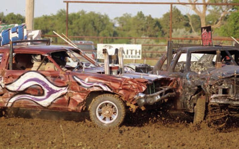 A father and son from Pierre won two of three divisions last Friday, July 25, in front of a standing-room-only crowd at the Timber Lake Days of 1910 Demolition Derby. Timber Lake’s Shaun Maher climbed behind the wheel for the first time since winning the derby in 2019 as he competed in the new Budget Compact Class. Photos by Jon Flatland