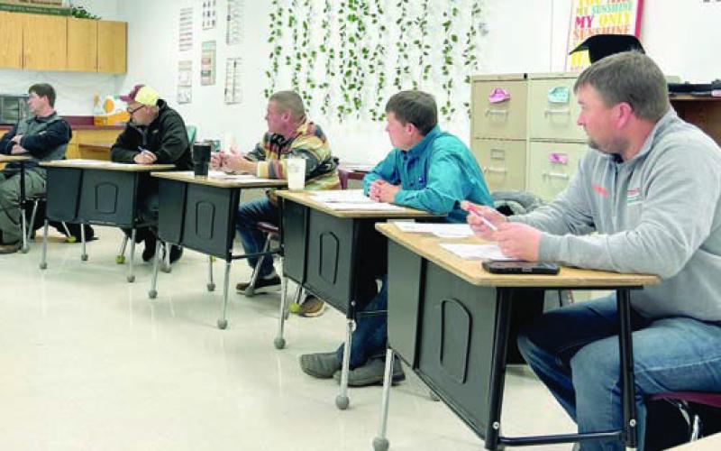 Members of the Timber Lake School Board are (l-r) Tyrone Kraft, president Jake Kraft, Brandon Heck, Doug Lawrence and Joe Locken. File photo by Jon Flatland