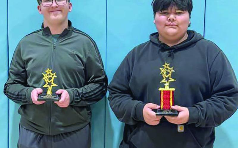 Evan Schweitzer, left, finished third and Ethan Swift Hawk claimed second place in Mario Kart 8 at the first-ever Rez Bowl eSports Tournament held Saturday, April 5, in Eagle Butte. Submitted Photo