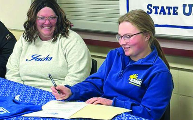 Brelan Maher, daughter of Wade and Jolene Maher of Isabel, signed a National Letter of Intent last week to attend South Dakota State University to study Animal Sciences and compete on the SDSU Rodeo Team in barrel racing and breakaway roping. Submitted Photo