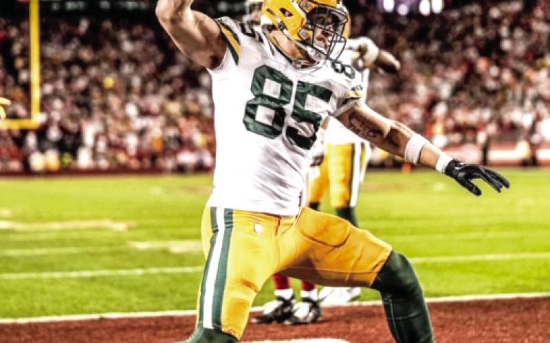 Timber Lake native Tucker Kraft, a second-year tight end with the Green Bay Packers, is not participating in organized team activities during the off-season after suffering an injury while weightlifting. He’s expected to return to practice by the training camp season. Photo courtesy of Green Bay Packers