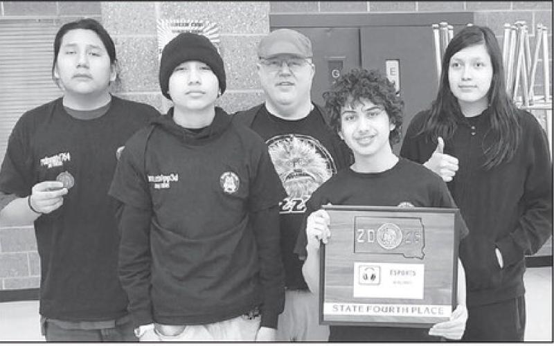 Dupree Esports team, l-r: Caye Waloke, Brandon Oakie, Coach Joseph Gould, Isaiah Pesicka, and Luka Schlecht.