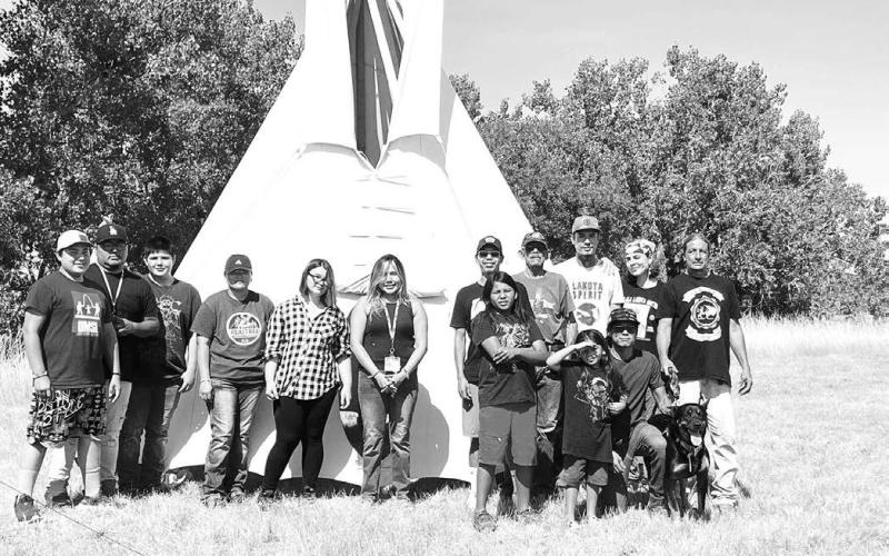 Participants in the Summer Lakota Camp at Green Grass were (L-R) Nation Cowins, Wendell Nezzie, Daven Roberts, Ryanne Nezzie, Macey Ward, Danielle Reynolds, Dylan Ashley, Garland Not Afraid Sr., Wakinyan Chief, Reed Two Bulls, Waylon Gaddie and (front and kneeling) Blaze and Lyndon Gaddie and Labon Red Owl.