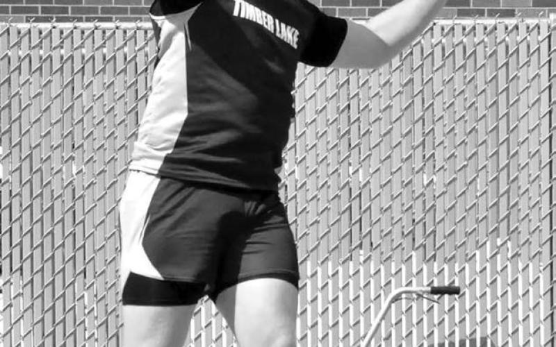 Timber Lake’s Mason Bickel finished fourth in the shot put at the Charger Invitational in Sully Buttes last week with a throw of 41-04. Photo by Mary Farlee