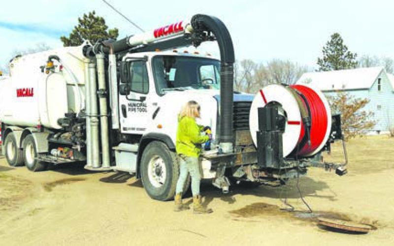 Techs from Municipal Pipe Tool Co. were cleaning sewer lines March 11 but the work was interrupted after several residents had sewer back-up in their homes.