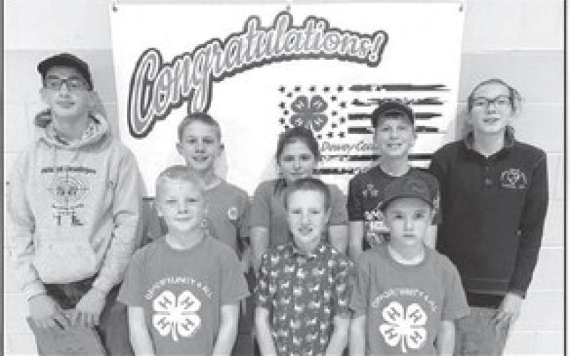 Livestock award winners. Front, l-r: Eli Zeug, Greyson Goldade, Camden Goldade; back: Levi Berndt, Isaac Zeug, Finley Boldt, Gracen Gill, Bricelyn Pederson.
