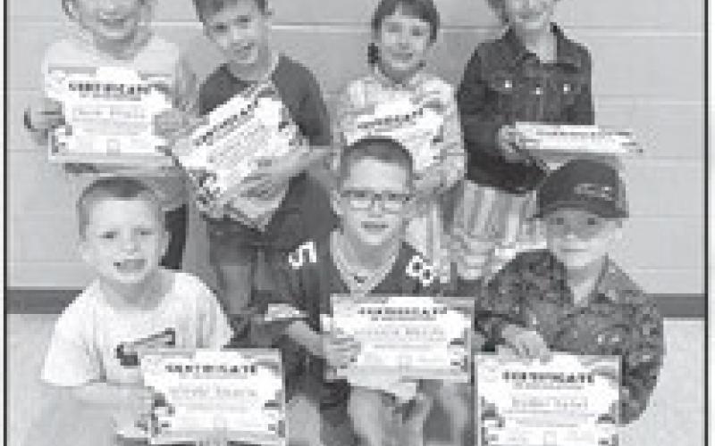 Cloverbuds are the “wannabe” 4-Hers, too young to be members but looking forward to it. Front, l-r: Trevor Aberle, Lincoln Aberle, Ryder Spiel; back: Clara Nilson, Bryson Long, Lochlyn Goldade, Joslyn Goldade.
