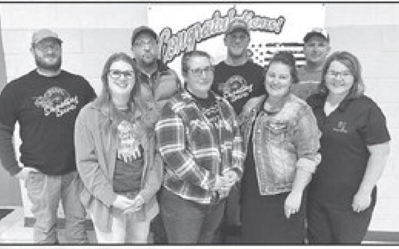 4-H leaders, volunteers and leader assistants. Front, l-r: Melissa Aberle, Denise Perryman, Kari Goldade, Rita Long (Dewey Co. 4-H Advisor); back: Kyle Nilson, Chad Pederson, Mitch Zeug, Bo Biegler.