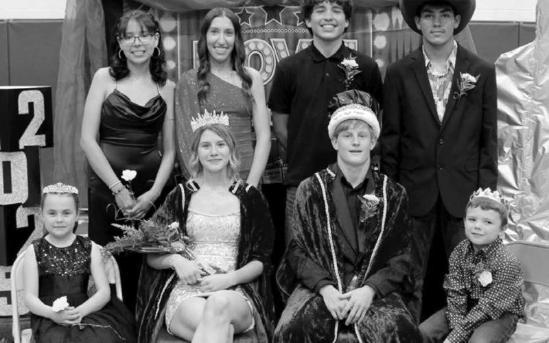 The 2025 Royal Homecoming Court for Dupree High School was (front, l-r) Princess Harper Jewett, Queen Macey McKenzie, King Fletcher Birkeland, and Prince Kaysen Smith; (back, l-r) Second Runner-up Amera Smith, First Runner-up Minda Woodward, First Runner-up Daysen Kennedy, and Second Runner-up Braxton Schad. Photo by Patty Peacock