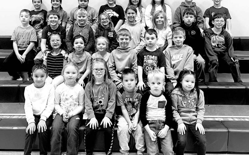 FRONT (L-R): Ronarya Rousseau, LyllianTesch, Azalea Grage, Watson Pickner, Drake Keller, Taylor Dupris; 2ND ROW: Blakely Brown Otter, Millie Brown Otter, Piper Schrempp, Vern Long, Paxton Schweitzer, Kai Pickner; 3RD ROW: Stetson Schweitzer, Brody Kraft, Isaac Schweitzer, Joslyn Goldade, Naomi Goldade, Audrey Bridges, Shayde Curley, Angelo Jewett; BACK: Daniel Ramirez, Jett Fiddler, Jackson Taylor, Ronnilyn Long, Brinly Mowrer, Kateri Laurenz-Ducheneaux, Aiden Lindskov, Isaac Zeug.