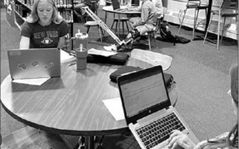 Timber Lake seniors Sara Holzer (LOWER RIGHT) and Kendyl Locken are getting a head start on college with dual credit courses - College Algebra and English Composition - through SDSU and BHSU. There are 11 juniors and seniors taking dual credit courses this semester.
