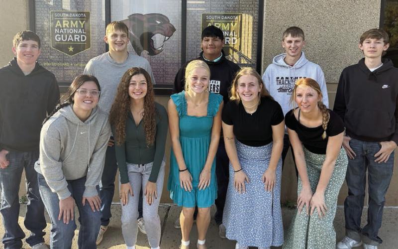 Students at Timber Lake High School will celebrate Homecoming next week beginning on Sunday, Sept. 28, with a Booster Club BBQ at 3:30 p.m. and coronation at 6 p.m. in the school theater. Candidates for this year’s royalty are (back row, l-r) Cullen Biegler, Braylen Hansen, Hayden Thompson, Holden Gill and Gavin White; (front row, l-r) Presley Goldade, Arianna Bieber, Hailey Roggow, Emma Johnston and Sara Keller. More information can be found on the Refrigerator Door on page 3. Photo by Megan Bickel