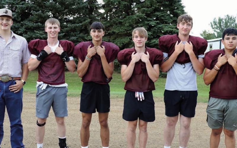 Seniors leading the Timber Lake Panthers into the 2025 season against Ipswich on Friday, Aug. 22, are (lr) Braylen Hansen, Holden Gill, Ethan Ward, Brody Ellison, Curtis Conner and Chris Peterson-Lemmon. Hansen and Gill were All-Little Moreau Conference selections last fall. All six were starters or saw considerable action last season with the exception of Conner, who started in 2023 but sat out last season after undergoing knee surgery. Photo by Jon Flatland