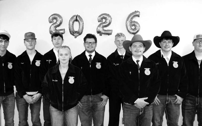 Dupree FFA members who attended the end-of-year event. Front (lr): Jada Brewer and Maverick Lemke; Back: Gaby LaPlante, Ransom Martin, Rio De La Rosa, Wyatt Lemke, Zach Dekle, Kwinsy Russell, and Madden Gunville. NOT PICTURED: Enrique Yankton, Garrick Dekle, Minda Woodward, and Bayleigh Cudmore. Photo by Patty Peacock