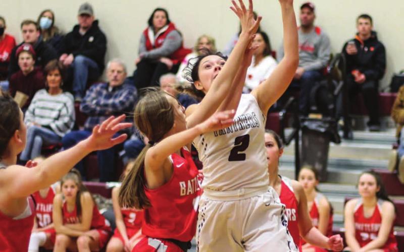 Timber Lake senior Tia LeBeau puts up a left-handed shot during the Panthers’ win over Potter County Saturday at home. Photos by Jon Flatland