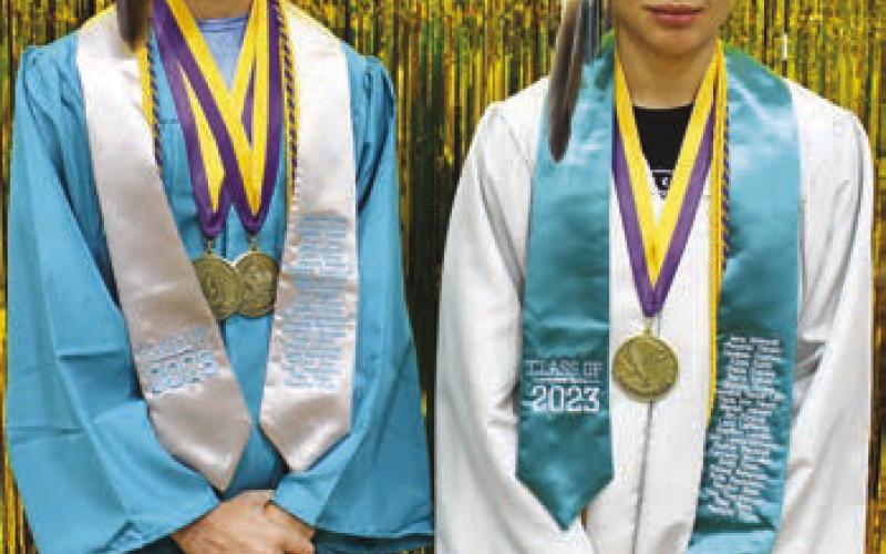 Valedictorian Treg Thorstenson (LEFT) and Salutatorian Haydon Starr. Photos by Patty Peacock