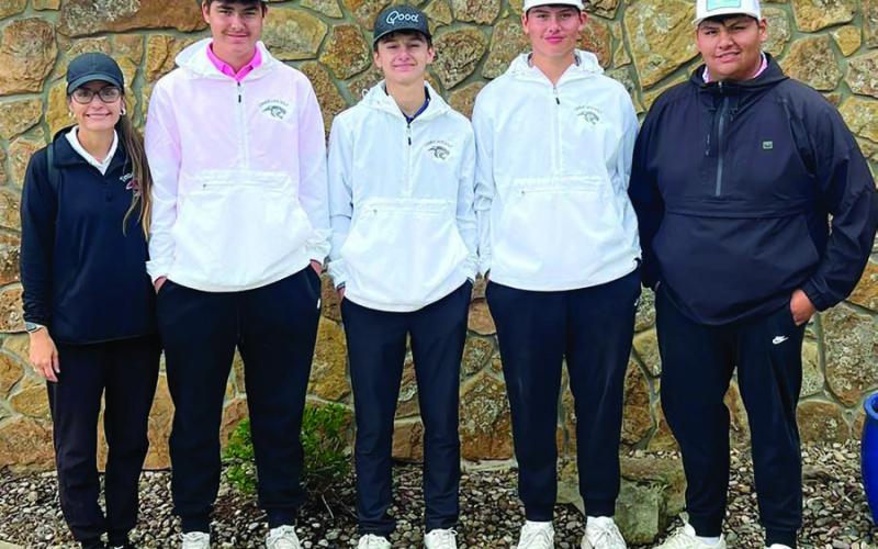 TLHS GOLFTEAM. L-R: Coach LeAnnThompson, Kanton Hunt, Kruz Lindskov, HadleyThompson, Hayden Thompson