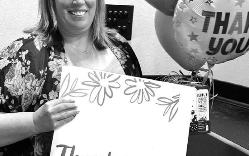 Middle School Special Ed teacher Leah Peterson was honored with a farewell gift at the Timber Lake Middle School Awards Day.