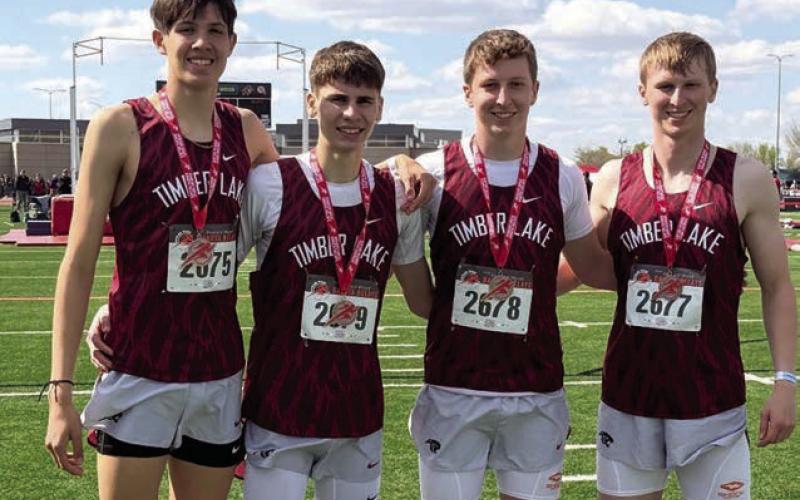 The Panther boys 1600 and 3200 meter relay teams both placed sixth overall. Finishing the 3200 meter in 8:50.12 were (l-r) Jackson Bigger, Braden Lawrence, Holden Gill and Hudson Gill.
