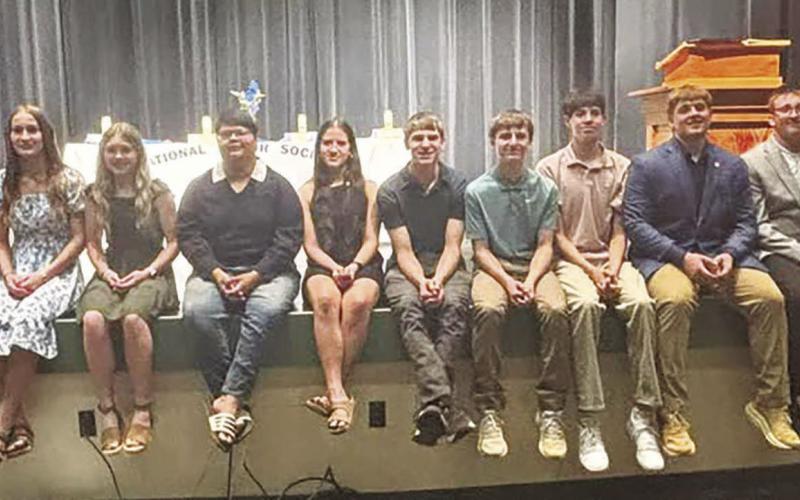 New members of the Timber Lake High School chapter of the National Honor Society were inducted in a ceremony on April 14. L-R are Kaydence Ouzts, Kamee Mareska, Lexi Locken, Jaycie Lemburg, Korbi Heck, Nevaeh Fernandez, Mila Mowrer, Preston Maciejewski, Kruz Lindskov, Jackson Bigger, Mason Bickel, Evan Schweitzer, Xander Keller, Landen Bieber. Students are chosen for membership based on scholarship, leadership, service, and character.