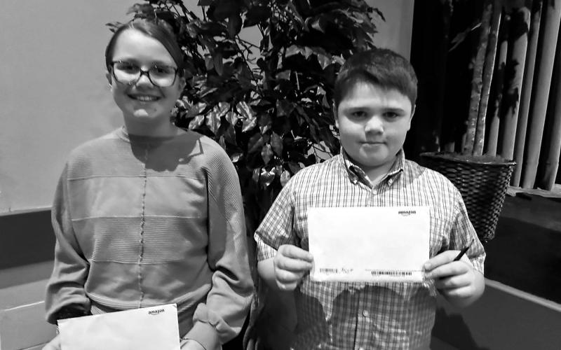 The top Accelerated Readers at the Timber Lake Middle School are (L-R) Maya Biegler (2nd place) with 552 points and Nathaniel O’Bryan with 687.1 points (1st place).