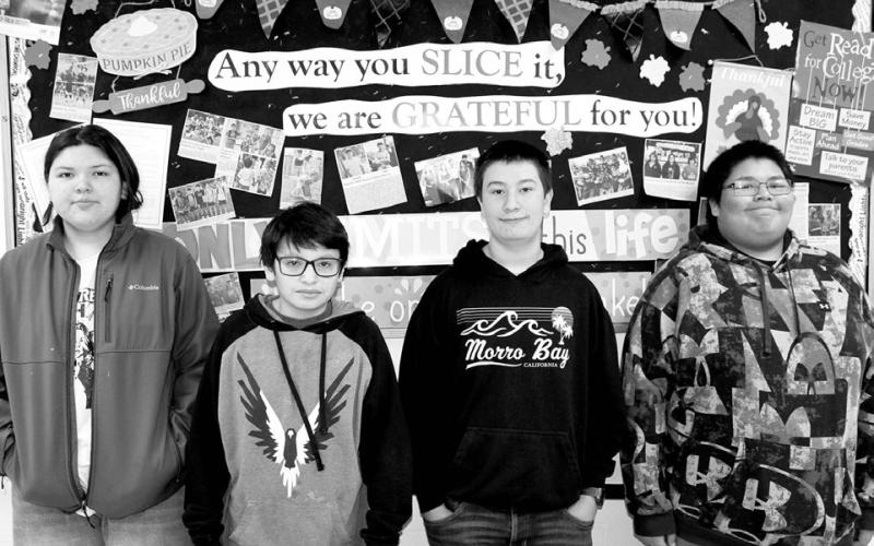 Chosen as October Students of the Month for Dupree Junior High and High School are (L-R): Karyn Diver and Orville Belt (junior high) and Rio De La Rosa and Koby High Elk (high school).