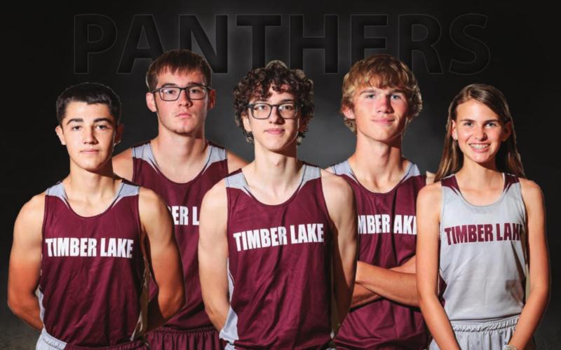 Panther cross country runners for this season are (L-R) Caleb Bieber, Ethan Farlee, Ian Beyer, Chase Marshall, and Meredith Maciejewski. Photo illustration by Robert Slocum