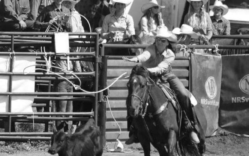 Colbee Woodward of Dupree throws her rope during the ladies breakaway event at the annual Dupree Pioneer Days Rodeo held Saturday and Sunday, June 28-29. Photo by Jon Flatland