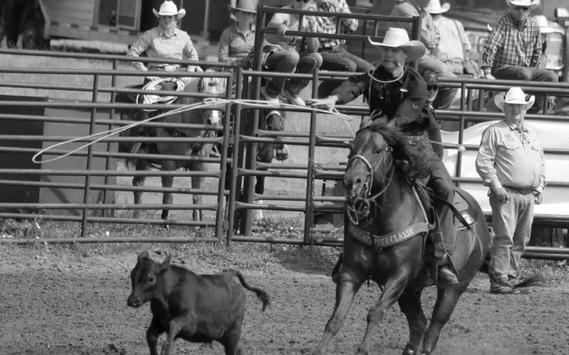 Hayes Burress of Isabel watched his throw miss its mark during the calf roping portion of the program at the Dupree Pioneer Days Rodeo on Saturday and Sunday, June 28-29. Photo by Jon Flatland