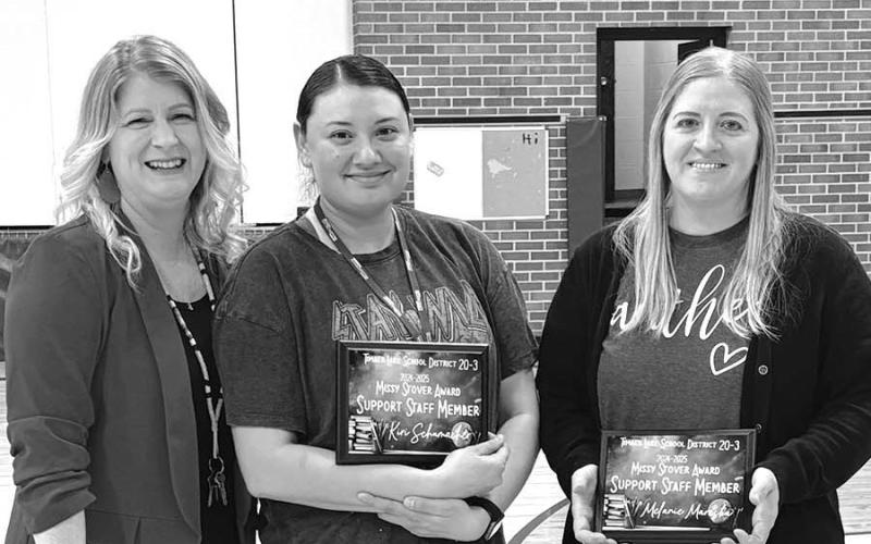 Elementay Principal Danae Paxton with Kiri Schumacher and Mel Mareska, recipients of the Missy Stover Award.