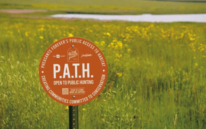 Land enrolled in the Public Access to Habitat program is recognized with a sign on the property. Photo courtesy of Pheasants Forever