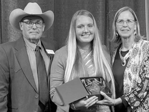 District 28A Representative Jana Hunt of Faith was recently recognized with the “Friend of the Legislature” award from the South Dakota Stockgrowers Association (SDSA) at its 2025 annual convention. Hunt was honored for her efforts to preserve and defend agriculture and livestock producers. Pictured during the award presentation are Chuck Willard, SDSA President; Hunt; and SDSA Executive Director Doris Lauing.