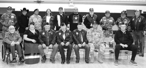 Veterans Front (L-R): Orville Mestes, Sherry Anderson, Gary Birkeland, John Lemke, Clint Farlee, Tyson Thompson, Craig Ness; Back (L-R): Lyle Cook, Faye Garreau, Jeryn Big Eagle, Sebastian Frost, Jacob Anderson, Orlando Morrison, Shannon Hinrichs, Richard Charging Eagle, Carlin Brings Horse, and Ramon Birkeland.