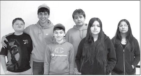 The Dupree JH/HS staff chose the January Students of the Month, pictured here. Front (l-r): Jett Keckler, Kolter Ferguson, and Bayleigh Cudmore; Back (l-r): Gaby LaPlante, Acen LaPlante, and Amanda Blue Coat. Not pictured: Fletcher Birkeland