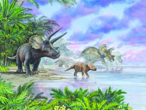 Dennis Linn of Rapid City painted this piece of Triceratops in their habitat for the Sea of Grass time line at the Timber Lake Museum.