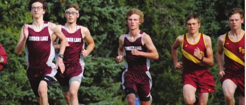 Timber Lake runners (L-R) Ian Beyer, Ethan Farlee and Chase Marshall placed second in the team standings at Gettysburg on Saturday. Photo by Mary Farlee