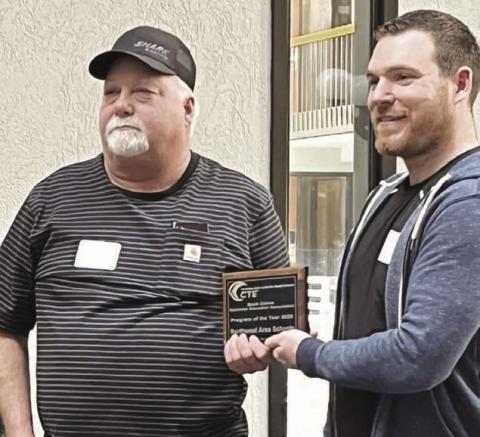 The Northwest Area Schools Welding Technology program was recognized as Program of the Year by the S.D. Technical Education Association (SDTEA) during the group’s annual conference January 30-February 1 in Pierre. Instructor Todd Ludeman (left) was presented with a plaque by SDTEA president Christian Swenson. Ludeman has taught welding in NWAS member schools for 37 years, moving with his mobile classroom to a different school each semester.