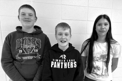 Timber Lake Middle School spellers who won awards at the NWAS Spelling Bee are (l-r): Brayden Meier (6th grade), Mason Hollenbeck (7th grade) and Autym Red Bear (8th grade).