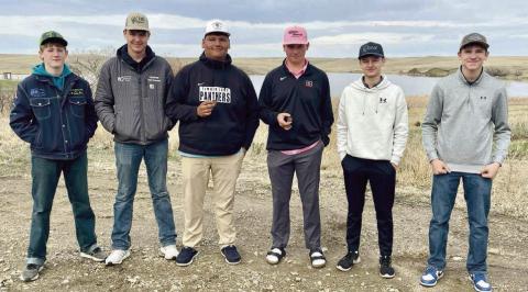 Members of the Timber Lake High School varsity and junior varsity golf teams competing last week were (l-r) Taggen Paxton, Kanton Hunt, Hayden Thompson, Hadley Thompson, Kruz Lindskov, and Preston Maciejewski