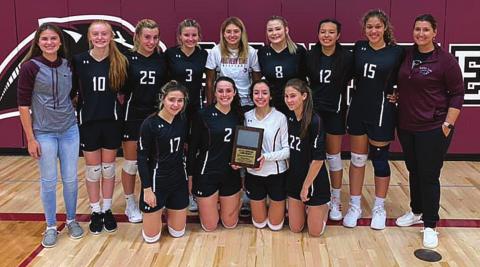Conference tournament champion Panthers FRONT: Natalie Gross, Maci Maher, Rachel Toviah, Natalie Lawrence; BACK: Meredith Maciejewski, Jordan Jones, McKenzi Vomacka, Carlie Lawrence, Shay Kraft, Kenna Webbb, Kessa Bigger, Jasmine Nash, coach Megan Bickel. Courtesy Photo