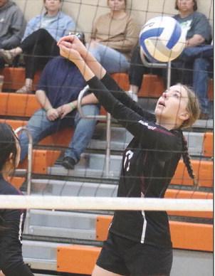 Junior Gailup Bollinger returns a shot during recent Timber Lake volleyball action. The Panthers host Tiospaye Topa on Oct. 15. Photo by Jon Flatland