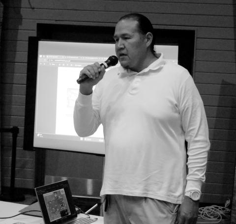 Ryman LeBeau, Chairman of the Cheyenne River Sioux Tribe, discusses the Touch the Clouds development at an information meeting in the CRST Cultural Center last week following a traditional blessing at the site of the development. Photo by Jon Flatland