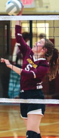 McIntosh freshman Carlie Lafferty spikes the ball for the Tigers in regular season action.