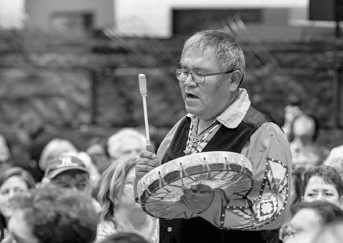 Emmanuel Black Bear Jr., drumkeeper for the Creekside Singers