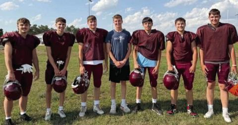 Seniors leading the 2026 Panther football team are (l-r) Treyden Beer, Braden Lawrence, Kolby Holzer, Hudson Gill, Sid Morgan, Blaise Lei, Kanton Hunt. Photo by Mary Farlee