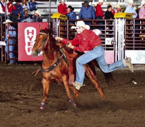 Pete Maher dismounts while competing in goat tying at the National Jr. High Finals Rodeo in Des Moines, IA last week. Maher, in his third appearance at nationals, finished fifth overall. Photo courtesy of NJHFR